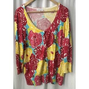 Joseph A. Charming Floral Mums And Poppies Cardigan Sweater Womens Size XL